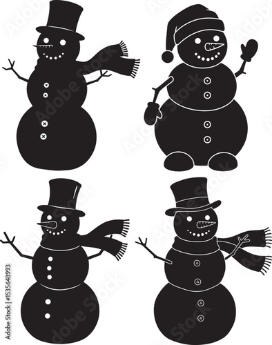Winter snowman silhouette vector illustration