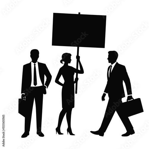 Business People Protest Silhouettes with Blank Sign
