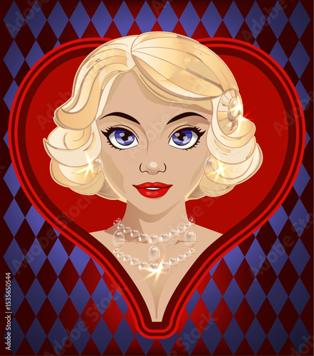 Heart ace poker girl , art deco, vector illustration