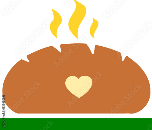 Minimalist Warm Bread Loaf with Heart Icon | Homemade Baking & Love Concept