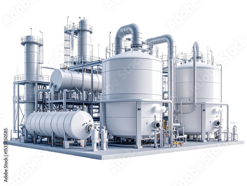  Industrial Facility with Pipes and Silos, AI-Designed Complex, Isolated  