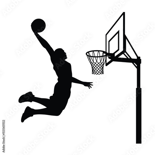 Powerful Basketball Dunk Silhouette Illustration