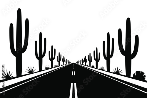 Desert Highway Road Trip through Cactus Landscape