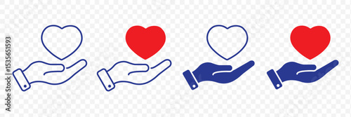 Charity icon. Hand holding heart, love, compassion, giving, support, care, help, charity, kindness, altruism. EPS 10.