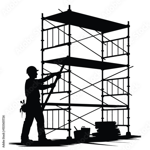 Construction Worker Assembling Scaffolding Silhouette