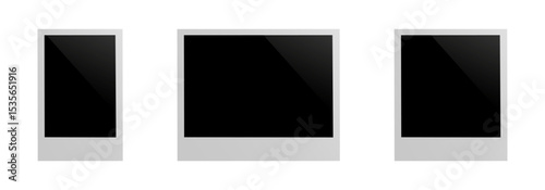 Polaroid photo frames collection. Tree empty white photo frame mockups