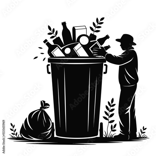 Man Disposing Waste into Recycling Bin