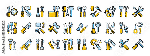 Collection of Construction, Repair, and Maintenance Tools Icons – Full Set for Industrial and DIY Projects