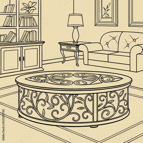 illustration of a pizza in a kitchen