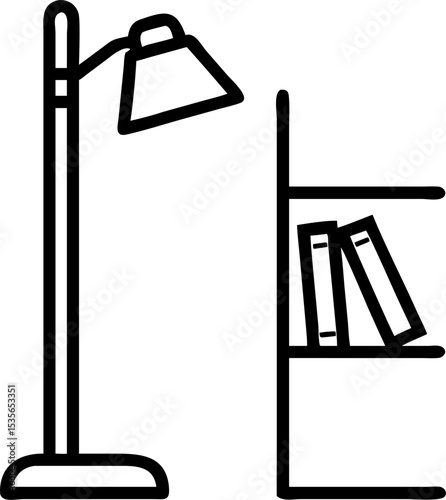vector illustration of a silhouette of a lamp & book self