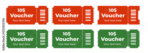 Colorful voucher set designed for promotional use or discounts at various locations