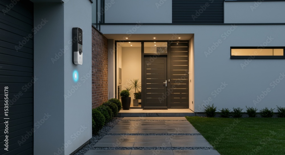 Fototapeta premium Smart Home Security: Modern Doorbell Camera System - Enhance home security and modern living with a smart doorbell camera system.