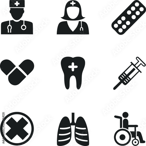 Comprehensive Medical Icons A Symbolic Representation of Healthcare Services and Patient Care Emphasizing Various Aspects of Treatment and Accessibility within the Medical Domain Providing Visual Cues
