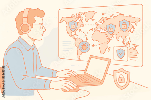 Cybersecurity Holographic Map Global Network Data Protection Technology