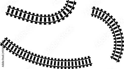 Railway train track vector route. Rail line, subway map, and railroad elements for game UI and graphic design icon set easy to edit. Rail pattern round circular curve railroad path icon