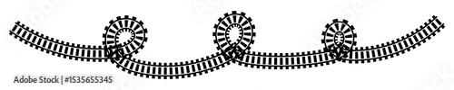 Railway train track vector route. Rail line, subway map, and railroad elements for game UI and graphic design icon set easy to edit. Rail pattern round circular curve railroad path icon