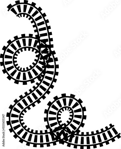 Railway train track vector route. Rail line, subway map, and railroad elements for game UI and graphic design icon set easy to edit. Rail pattern round circular curve railroad path icon