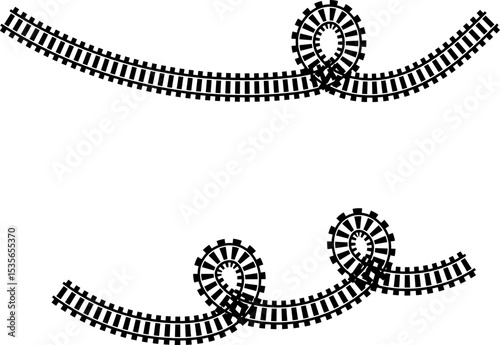 Railway train track vector route. Rail line, subway map, and railroad elements for game UI and graphic design icon set easy to edit. Rail pattern round circular curve railroad path icon
