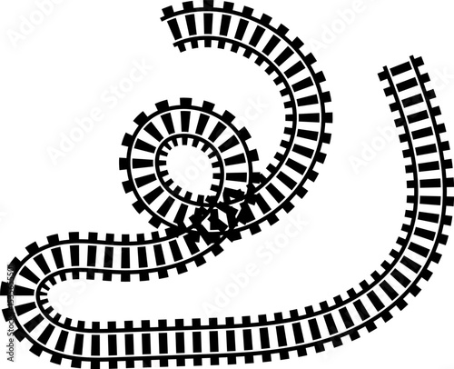 Railway train track vector route. Rail line, subway map, and railroad elements for game UI and graphic design icon set easy to edit. Rail pattern round circular curve railroad path icon