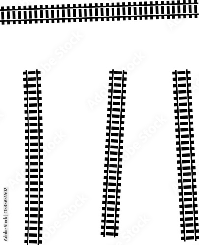 Railway train track vector route. Rail line, subway map, and railroad elements for game UI and graphic design icon set easy to edit. Rail pattern round circular curve railroad path icon