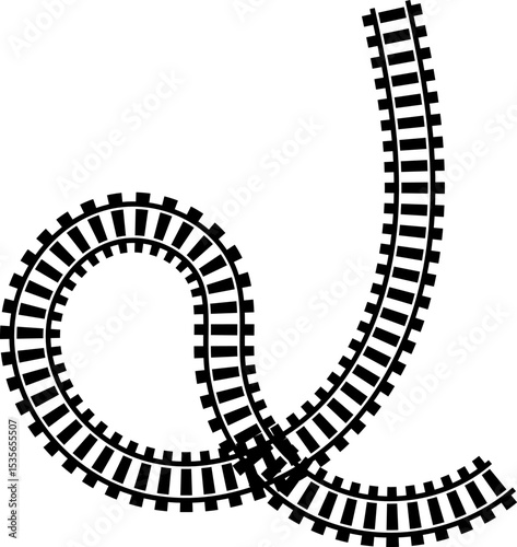 Railway train track vector route. Rail line, subway map, and railroad elements for game UI and graphic design icon set easy to edit. Rail pattern round circular curve railroad path icon