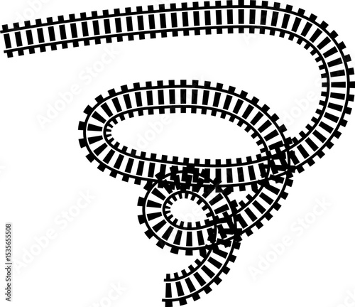 Railway train track vector route. Rail line, subway map, and railroad elements for game UI and graphic design icon set easy to edit. Rail pattern round circular curve railroad path icon