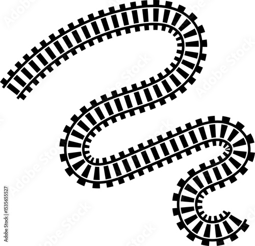 Railway train track vector route. Rail line, subway map, and railroad elements for game UI and graphic design icon set easy to edit. Rail pattern round circular curve railroad path icon