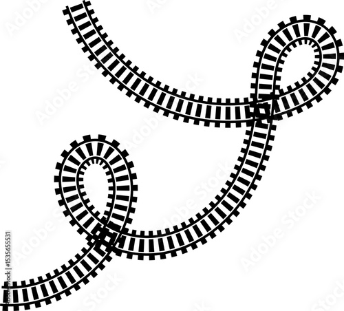 Railway train track vector route. Rail line, subway map, and railroad elements for game UI and graphic design icon set easy to edit. Rail pattern round circular curve railroad path icon