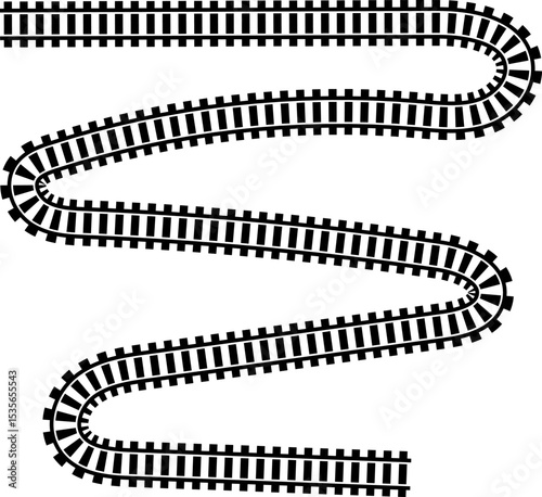 Railway train track vector route. Rail line, subway map, and railroad elements for game UI and graphic design icon set easy to edit. Rail pattern round circular curve railroad path icon