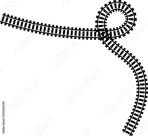 Railway train track vector route. Rail line, subway map, and railroad elements for game UI and graphic design icon set easy to edit. Rail pattern round circular curve railroad path icon