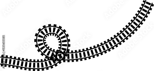 Railway train track vector route. Rail line, subway map, and railroad elements for game UI and graphic design icon set easy to edit. Rail pattern round circular curve railroad path icon