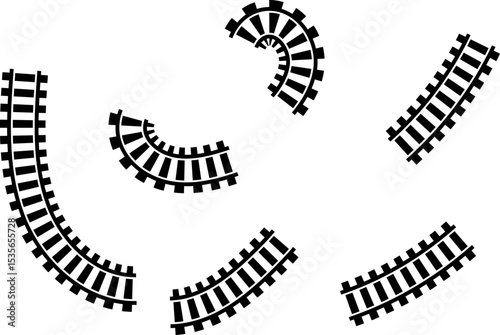 Railway train track vector route. Rail line, subway map, and railroad elements for game UI and graphic design icon set easy to edit. Rail pattern round circular curve railroad path icon