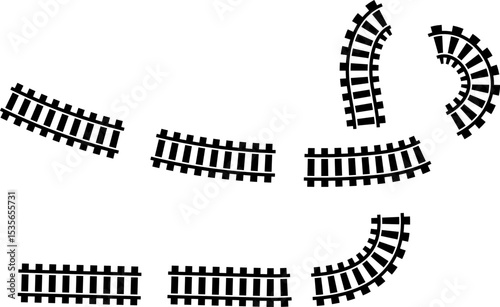 Railway train track vector route. Rail line, subway map, and railroad elements for game UI and graphic design icon set easy to edit. Rail pattern round circular curve railroad path icon