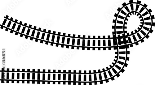 Railway train track vector route. Rail line, subway map, and railroad elements for game UI and graphic design icon set easy to edit. Rail pattern round circular curve railroad path icon