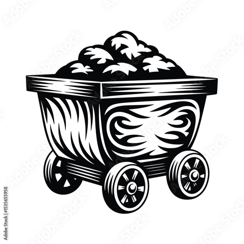 Vintage Coal Mining Cart Illustration
