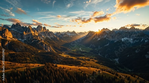 Aerial View: Dolomites Mountains at Golden Hour