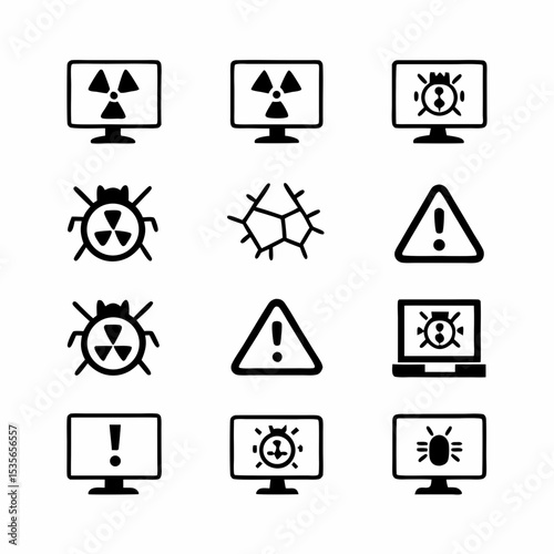 Create a visually striking infographic depicting various cyber attack and malware icons, showcasing diverse threat types.