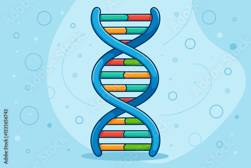 DNA helix structure vector illustration. Genetics and biology concept. Scientific molecular background with gene code. Flat cartoon design for medical or educational infographic.
