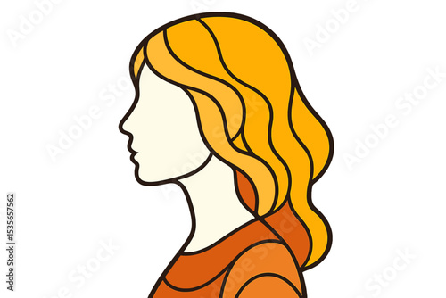 Woman profile silhouette with golden blonde hair. Faceless female head portrait vector. Modern abstract illustration with a stained glass or mosaic effect. Beauty concept.