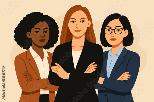 Diverse group of empowered female entrepreneurs. Confident multiracial businesswomen standing together. Team of successful leaders. Women empowerment, gender equality concept.