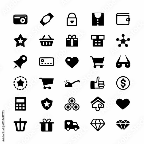 Create a vibrant illustration of diverse e-commerce business icons, including shopping carts, delivery trucks, payment methods, and online marketing symbols.