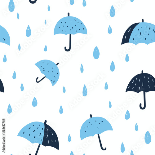 Seamless pattern of cute umbrella with raindrops