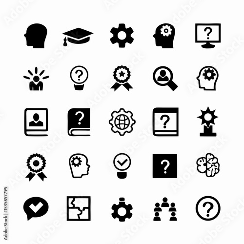 Design vibrant icons representing e-learning platforms, online quizzes, and interactive learning modules.  Include elements like books, computers, and checkmarks.