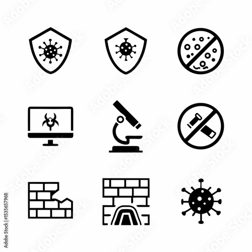 Create a visually appealing illustration featuring stylized icons representing firewall and antivirus software protection.  Include key elements like shields, locks, and a digital aesthetic.