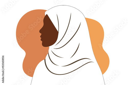 Confident black Muslim woman in hijab silhouette. Vector illustration of a modern female profile. Concept for diversity, empowerment, Islamic culture, and women's rights.