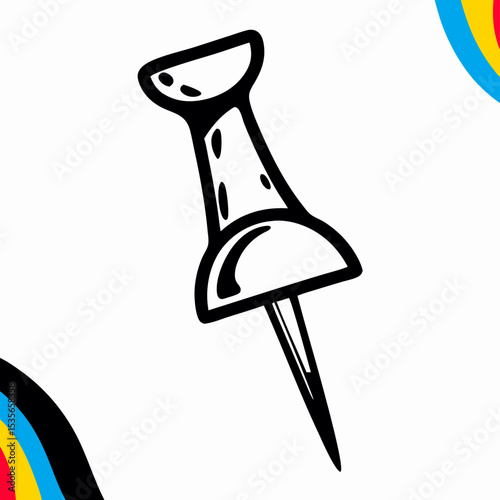 Black and White Push Pin Illustration