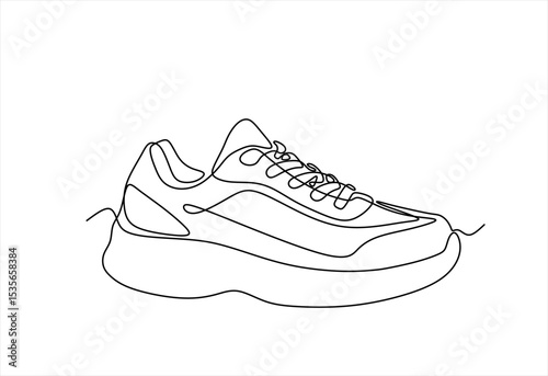 Sneakers sports shoes in a continuous one line drawing. Vector illustration isolated.Hand drawn one line vector. Editable stroke