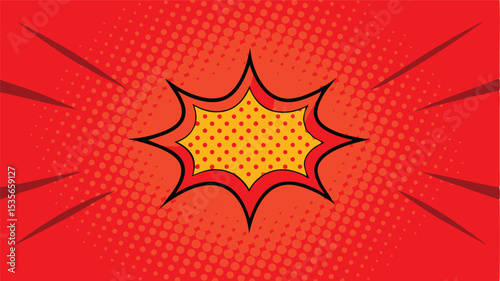 An energetic retro comic book background featuring a central yellow explosion bubble with red dots bold outlines and radiating action lines on a vibrant red halftone canvas
