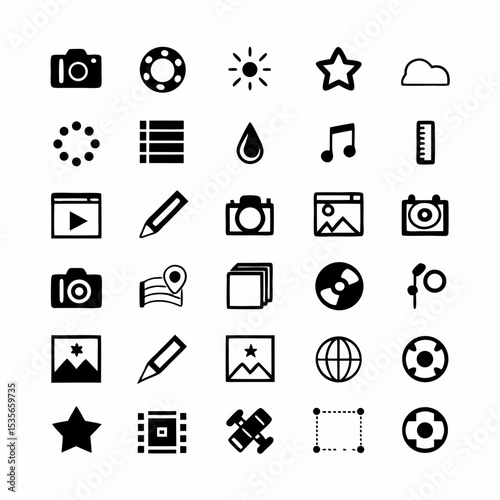 Create a set of sleek, minimalist icons depicting modern gadgets smartphone, smartwatch, laptop, headphones, tablet, smart speaker.  High resolution, vector format preferred.
