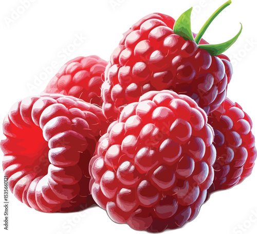Fresh red raspberries pile on a white background healthy organic fruit dessert food berry